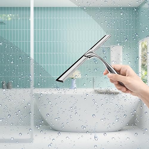 Raclettes de Douche en Acier Inoxydable Raclette en Silicone 25cm avec Support Ventouse pour Douche Fenêtre Verre Porte de Douche Argenté - Nail Gallerys