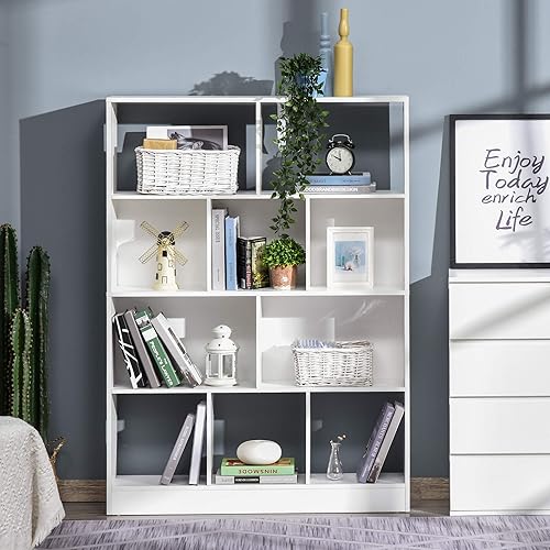 HOMCOM Bibliothèque étagère Meuble de Rangement 5 niches + 5 étagères Panneaux Particules Blanc - Nail Gallerys