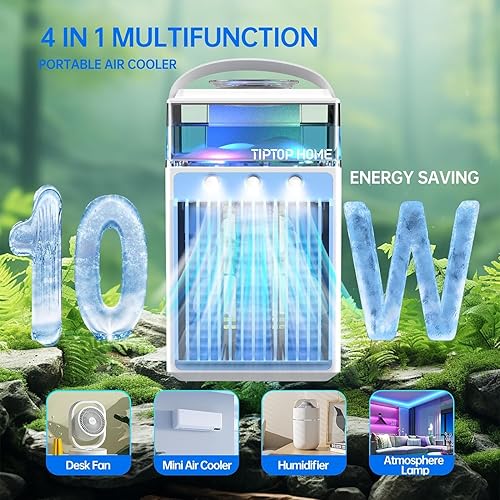 Refroidisseur d'air Portable, 4 en 1 Rechargeable Mini Climatiseur Portable avec 6 Bacs à Glace, Climatiseur Mobile via App Contrôle pour Bureau, Tente, Chambre à Coucher - Nail Gallerys