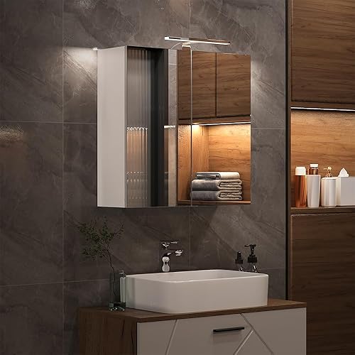 Vicco Armoire de Toilette Lavio, Blanc, 60x60cm avec éclairage LED - Nail Gallerys