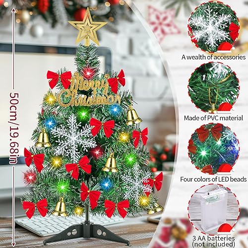 JAMATA Mini Sapin de Noël 50cm,Petit Sapin de Noel Artificiel avec Ornements Suspendus,Petite Arbre de Noël de Table pour Décoration de Noël Table,Sapin de Noel Petit avec Lumiere LED - Nail Gallerys