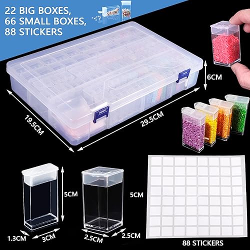 MOYKSRR Diamond Painting Accessoires Boite, 88 Grilles Boite Perles Compartiment en Plastique, Amovible en Plastique Transparent Organiseur, Boîtes de Rangement pour Peinture Diamantée pour DIY Craft - Nail Gallerys