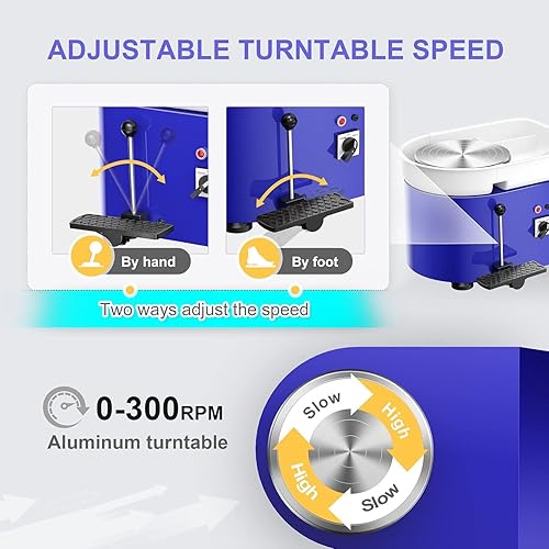VAYOTOY Tour de Potier,25CM 350W Tour Poterie Kit Electrique de Pédale avec Bassin en ABS Amovible et Plateau Tournant de Machine à Tour Outil d'argile pour Céramique DIY Bricolage - Nail Gallerys