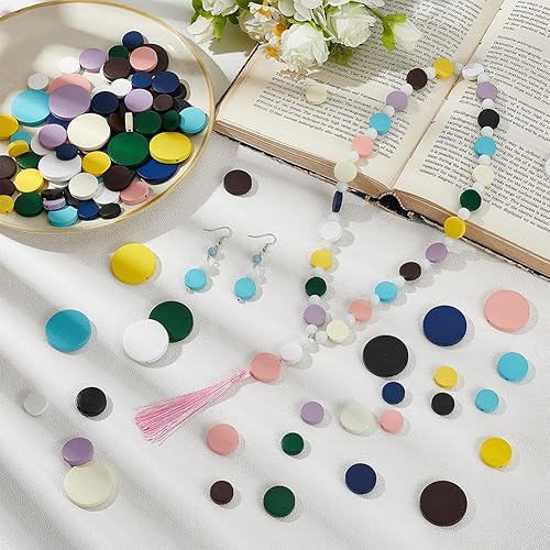 PH PandaHall 140pcs Perles Rondes Plates en Bois 10 couleurs Perles en Bois Perles D'Espacement en Bois 15mm /20mm /30mm Disque en Bois pour Bijoux Collier Bracelet Artisanat Macramé - Nail Gallerys