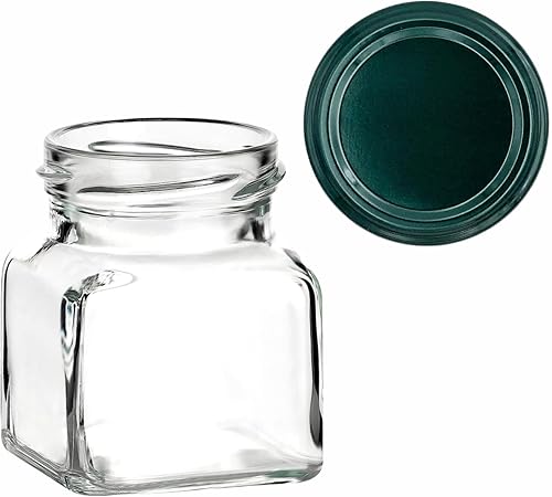gouveo Lot de 12 bocaux de conservation 120 ml carrés avec couvercle à vis noir mat - petits pots de conservation avec bouchon à vis - pots de confiture vides, bocaux de conservation (EGE120SZ) - Nail Gallerys