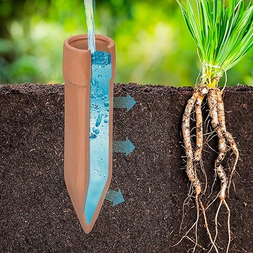 Relaxdays Cônes d'arrosage Terre Cuite, 4 pièces, Aide à l'arrosage avec Couvercle, pour Bouteilles de 1,5 l, Terracotta - Nail Gallerys