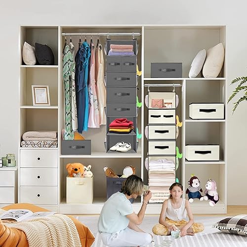 VERONLY Étagère suspendue à 7 compartiments - Organiseur de penderie - En tissu - Avec 5 tiroirs et 8 poches en filet - Système de rangement pliable pour chambre à coucher, caravane, camping - Gris - Nail Gallerys