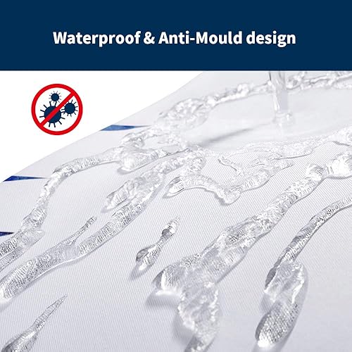 LinjunFa Rideau Douche 180x200- Anti Moisissure Rideau de Douche Ourlet Lesté, Imperméable Rideaux de Douche Lavable, Océan Rideaux Douche Tissu Polyester Crochets Baignoire Cabine de Douche Blanc - Nail Gallerys