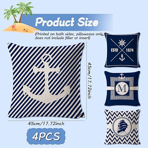 Housses de Coussin d'Extérieur - Set de 4, Confortables et Élégantes 45 x 45 cm, Parfaites pour le Décor d'Extérieur, Coussin de Chaise et Housse de Coussin Bleu, Oreiller Non Inclus - Nail Gallerys