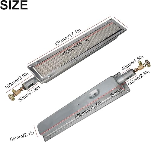 VRTYVEYBB Brûleur à gaz infrarouge en céramique, construction en métal et céramique, 41 x 8 cm, pour l'industrie alimentaire, l'agriculture et la cuisine extérieure (53 x 9,5 cm) - Nail Gallerys