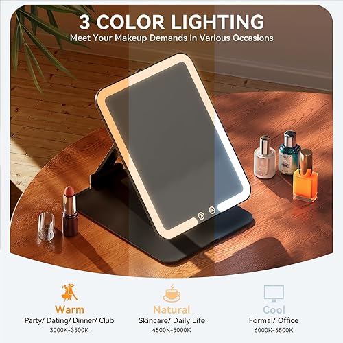 Auxmir Miroir Maquillage de Voyage Portable Léger 72 LED, 1500mAh USB Rechargeble, Miroir de Beauté Pliable Lumineux avec 3 Couleurs, Miroir Cosmétique LED de Table Écran Tactile - Nail Gallerys