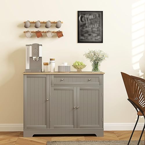 HOMCOM Buffet Cuisine, Meuble de Rangement avec étagères de Porte, 3 Portes, tiroir et étagère réglable, Style Moderne, pour Salle à Manger, Salon, Cuisine, 105 x 40 x 83 cm, Gris - Nail Gallerys