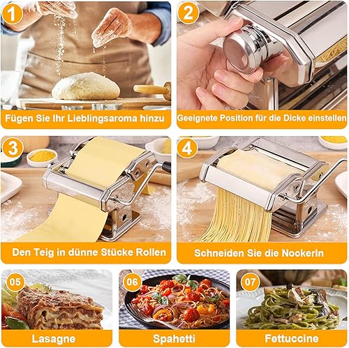 Tooluck Machine à pâtes Laminoir à Pâtes, Coupeur 2 en 1, 7 Réglages d'épaisseur, pour Pâtes Maison, Spaghetti, Lasagnes ou Croûte de Boulettes, Avec des instructions et des recettes en français - Nail Gallerys