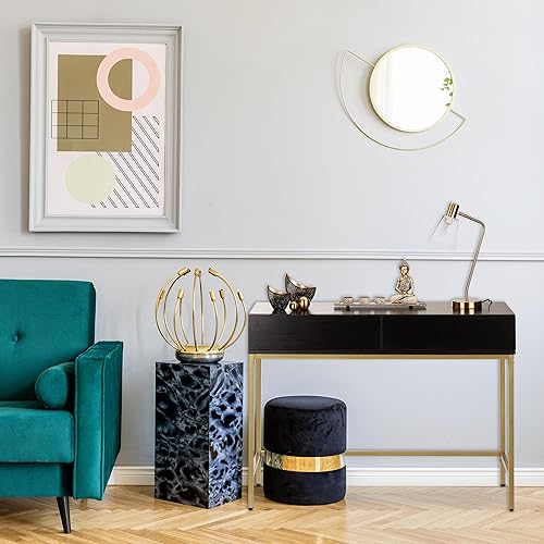 Relaxdays Table de Console, 2 tiroirs, Meuble d’appoint Aspect Bois, Salon, Couloir, HLP 80x110x40 cm, Noir/doré - Nail Gallerys