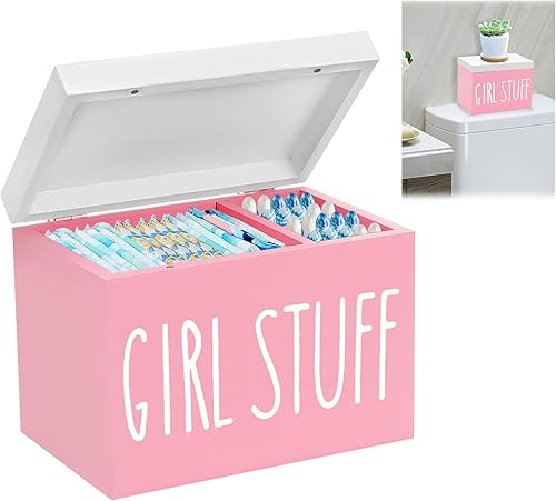 Boîte de Serviette Hygiénique de Toilette avec 2 Compartiments pour Tampons Serviettes Hygiéniques Coton-Tiges et Accessoires, Boîte de Rangement Serviette Hygiénique, pour Produits Féminins Toilette - Nail Gallerys