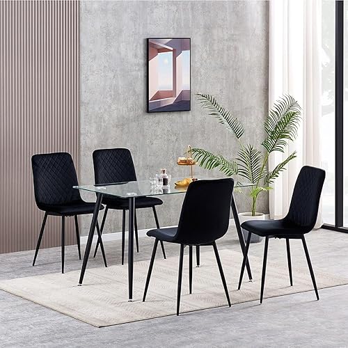 mcc direct Lexi Lot de 4 chaises de salle à manger design en velours avec pieds en métal Noir - Nail Gallerys