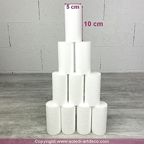 Lealoo Lot de 10 Petits cylindres en polystyrène, Haut. 10 cm, diam. 5 cm, Dummies en Styropor Blanc, à décorer - Nail Gallerys