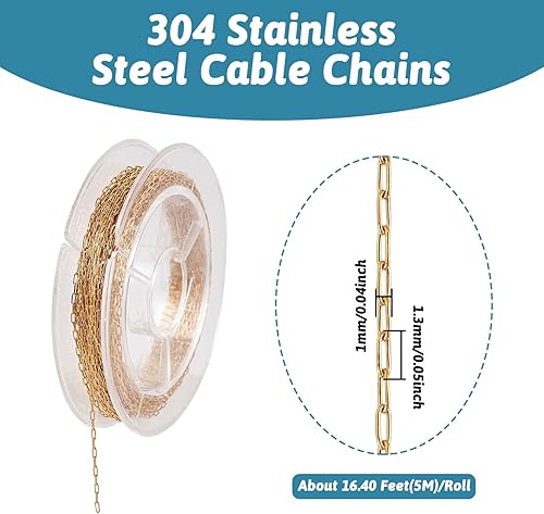 Craftdady Chaîne délicate de 5 m en acier inoxydable doré de 1 mm pour fabrication de bijoux, bracelets, bagues, colliers - Nail Gallerys