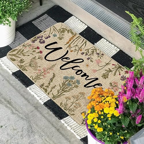 Artoid Mode Welcome Paillasson de printemps, motif herbes anciennes, fleurs sauvages, décoration de la maison, cuisine, tapis de sol pour intérieur et extérieur, 40 x 60 cm - Nail Gallerys