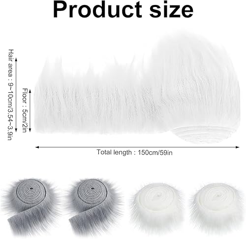 Fiotha 4 Pieces Fausse Fourrure Bande Prédécoupée, 5CMx1,5M Rouleau Tissu en Fausse Fourrure en Peluche, pour Gnome Barbe Père Noël Cheveux Nain DIY Artisanat Décoration (Gris + Blanc) - Nail Gallerys