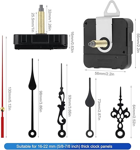 Gosknor Kit de Réparation Horloge Murale, 32mm Mouvement Horloge Quartz à Arbre Long Remplacement Kit de Réparation de Mécanisme d'Horlogerie avec Aiguille des Secondes/Minutes/Heures Pièces - Nail Gallerys