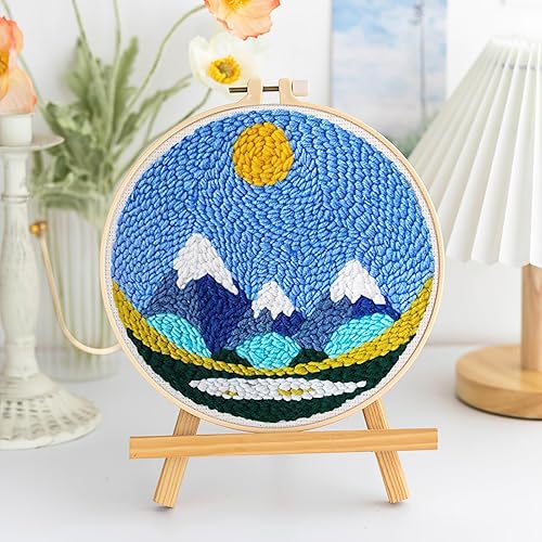 JSRQT Kit de Démarrage Punch Needle, Broderie D'Aiguille de Poinçon Kit,Kit De Crochet Broderie pour Adultes Débutants, Kits de Démarrage D'aiguilles à Broder (Montagne Enneigée) - Nail Gallerys