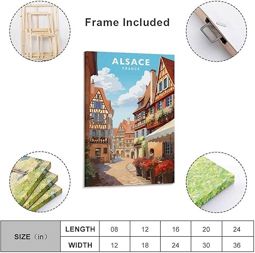Jdjdu Affiche vintage de voyage Alsace France Cadeau Décoration murale Poster Toile Art Poster - Nail Gallerys