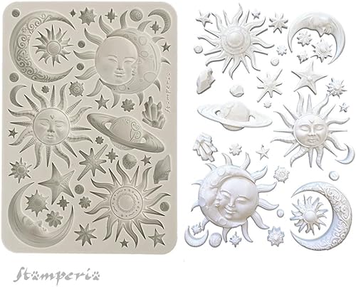 Stamperia - Silicon Mould A5 for Scrapbooking, Bullet Journals and More, Non-Stick, Suitable for Air-Dry Clay, Resin and More, Perfect for Crafts and Gifting (Favourites Refresh, Sun and Moon) - Nail Gallerys