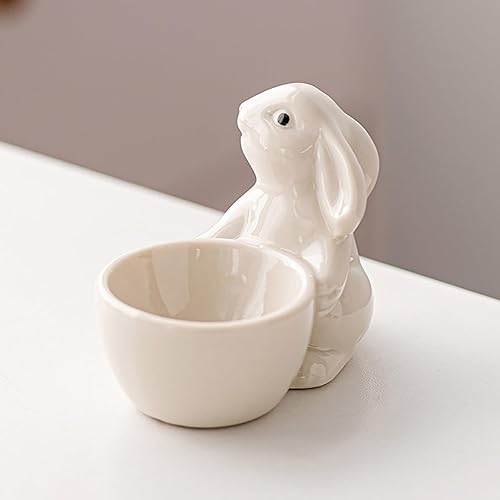 Geonoy Coquetier Lapin en Céramique, Coquetiers en Porcelaine pour Support à Oeufs Durs ou Mous, Coquetier Lapin de Pâques, Coquetier Amusant pour Décoration de Table de Pâques - Nail Gallerys