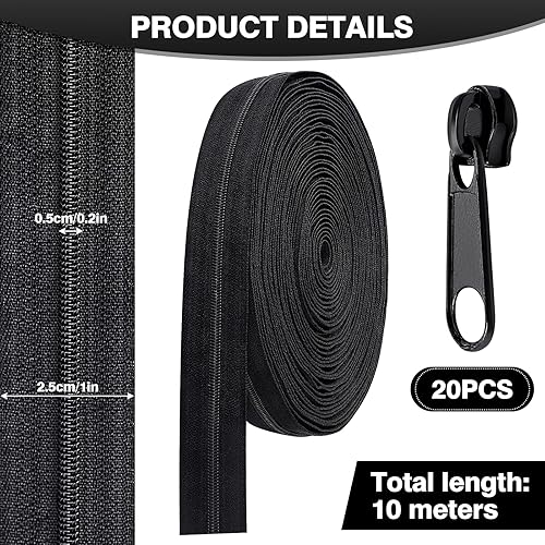 Tatxmalv 5 mm × 10m Nylon Fermeture Éclair, 20 Métalliques Curseurs, Fermeture à Glissière Sans Fin Universelle Noire Fermeture Éclair pour Vêtements, Vestes, Couture Artisanat (Blanc) - Nail Gallerys
