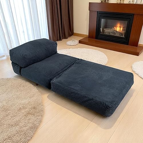 Bananair - Chauffeuse 1 Place Adulte Convertible - Matelas d'Appoint Déhoussable en Velours Côtelé - Lit d'Appoint, Futon Pliable Pratique & Confortable, Rembourré en Mousse (70 x 190 cm, Gris Foncé) - Nail Gallerys