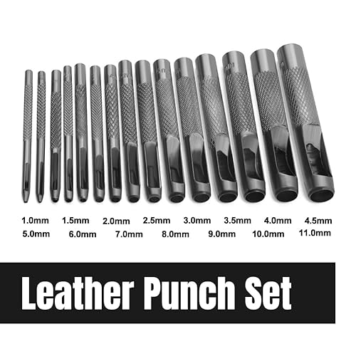 Lot de 15 perforatrices en cuir, ensemble de perforatrices pour l'artisanat du cuir, perforatrices creuses rondes en acier pour bracelets de montre, cuir, ceintures, toile, papier (1 mm à 11 mm) - Nail Gallerys