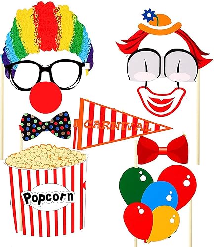 Veewon 36pcs Drôle Fête Photo Cabine Accessoires Trousse de Bricolage Nose Rouge Cirque Clown Cosplay Photographie Prop pour Carnaval Fête, Mariage, Anniversaire et Graduation Party - Nail Gallerys