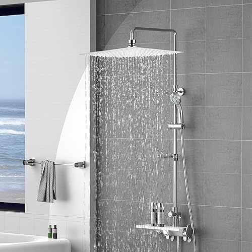 ILIKEPOW Pommeau de douche à effet pluie, 30 x 30 cm, carré, en acier inoxydable 304, chromé, autonettoyant, avec buses anti-calcaire, haute pression et économie d'eau, peut être installé au mur ou au - Nail Gallerys