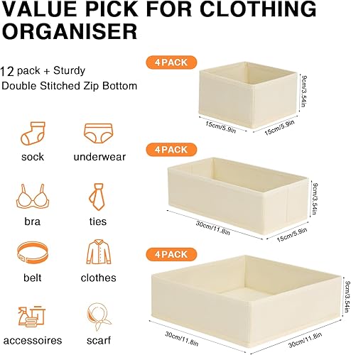 Homsorout Lot de 12 organiseurs de placard, tiroirs, boîte de rangement pliable en tissu, organisateur de sous-vêtements, organisateur de penderie pour vêtements, chaussettes, beige - Nail Gallerys