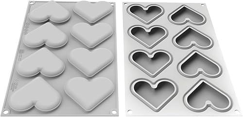 Silikomart | Moule à gâteau en silicone MINI LOVE STORY, antiadhésif, 8 cavités, paquet de 10 moules à gâteau, 80 x 66 h 12 mm Volume 8 x 35 ml Tot. 280 ml - Nail Gallerys