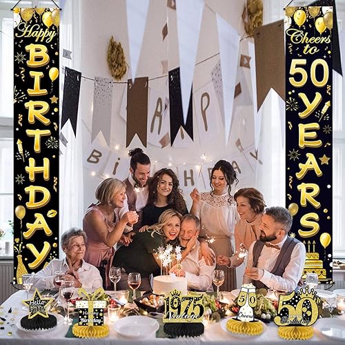 PZJOALN Décorations de Table pour 50 Ans, 9 pièces, nid d'abeille, Noir et Or, avec 15 g de confettis ‘ Joyeux Anniversaire ’ - Décorations de Table pour 50 Ans pour Hommes et Femmes - Nail Gallerys