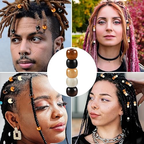 Yuanchu Lot de 200 Perles en Bois Multicolores,5 couleurs, Perles en Bois Gros Trou pour le bricolage, les dreadlocks, les tresses de cheveux, le macramé, la fabrication de bijoux-Ouverture 0,5 cm - Nail Gallerys