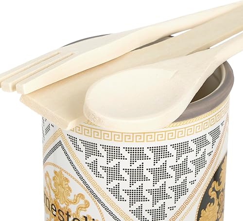 Baroni Home Salière en Céramique Décoré, Pot de Rangement de Cuisine avec Couvercle Hermétique pour Sauver l’Arôme, Pot à Sel de Qualité, Ligne Domus, 11x11x17 cm - Nail Gallerys