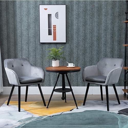 HOMCOM Chaises de Salle à Manger Chaise de Cuisine chaises de Salon scandinave - Lot de 2 - Pieds effilés Bois Noir - Velours Gris - Nail Gallerys