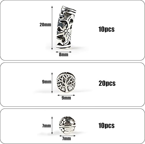 40Pcs Perle Alliage Intercalaire 3 Styles Arbre de Vie Tube Tibétain Rond Antique DIY Assortiment Argenté pour Bijoux Collier Bracelet Breloque Artisanat - Nail Gallerys