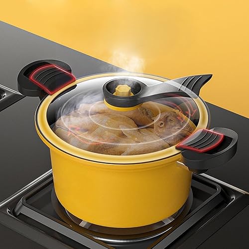 Pot de pression, Stockpot de 3, 5 L temps avec un couvercle transparent et verrouillage à double oreille, autocuiseur à petite pression usage avec poignée et soupape relief, antiadhésif - Nail Gallerys