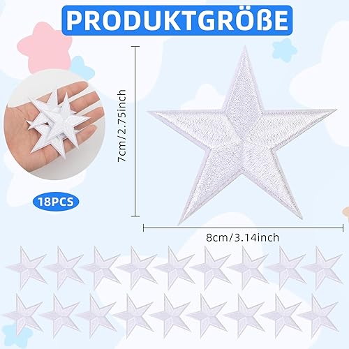 Lot de 18 écussons thermocollants - Étoiles blanches - Étoiles brodées - Thermocollants - Pour travaux manuels, sacs à dos, robes, chapeaux, manteaux et autres vêtements - Nail Gallerys