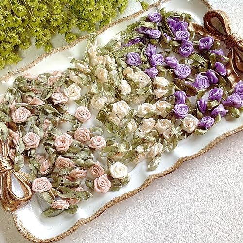100 Pcs Mini Rose Fleurs Têtes Patch Faire Satin Appliques À La Main DIY Couture Artisanat Pour Mariage Décoration Accessoires-Rose - Nail Gallerys
