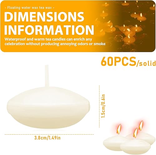 GOEDCH Bougies Flottates: Lotto di 60 Qualité Supérieure Pas de Parfum Bougies Flottates, Decorazione della Piscine de Mariage, Baignoire di Saint-Valentin, Dîner (Giallo) - Nail Gallerys