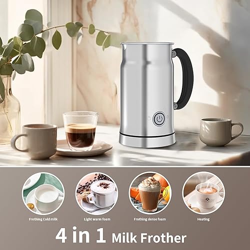 ponoseu Mousseur à Lait électrique, 150-300ml 4 en 1 Mousseur de Lait Automatique pour Café Latte Macchiato Cappuccino Chaud Froid, Silencieux Contrôle, Antiadhésif - Nail Gallerys