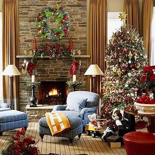 Couronnes et Guirlandes de Noël XXL, Couronne de Noel Porte Exterieur Lumineuse, Couronne Artificielle avec Boules de Noel & Pommes Pin, Decoration Noel Interieur Guirlande Epicéa LED Décorer (∅35cm) - Nail Gallerys