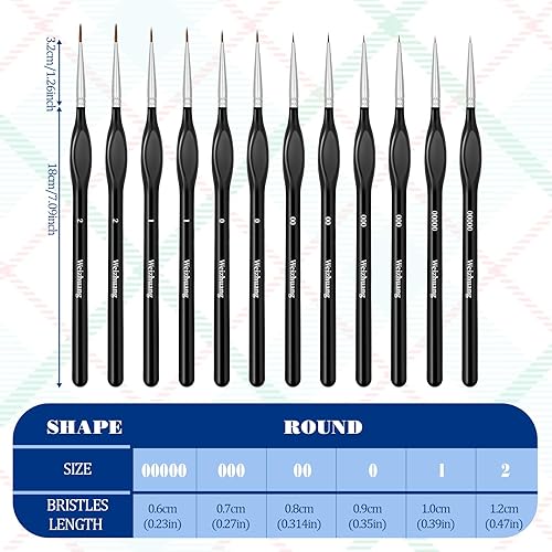 simarro Lot de 12 pinceaux fins - 6 tailles - Pour peinture par numéros - Pour modélisme, artiste miniature - Pour art des ongles, acrylique, aquarelle, peinture à l'huile - Noir - Nail Gallerys