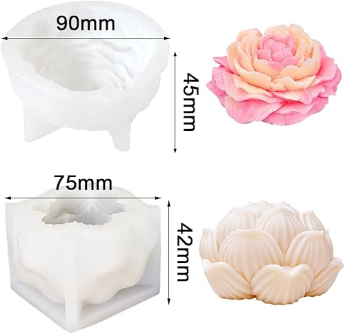 Pivoine Et Lotus Moule Silicone, 2pcs Moule Bougie, 3d Moule Qualité Alimentaire, Moules De Cuisson Réutilisables, Gâteau Moule En Silicone, Pour Aromathérapie Savon Bougie Pâtisserie Faire, Blanche - Nail Gallerys
