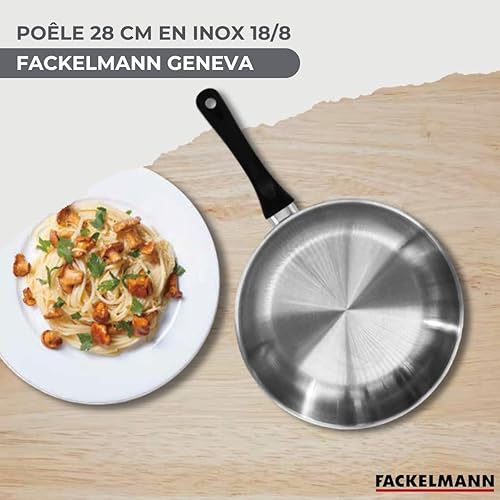 Fackelmann 681853 Poêle 28 cm en inox, Poêle de cuisson, Poêle tous feux, Poêle induction, Poêle sans PFAS, Acier inoxydable 18/8, Gris, 28 x 5,5 cm - Nail Gallerys